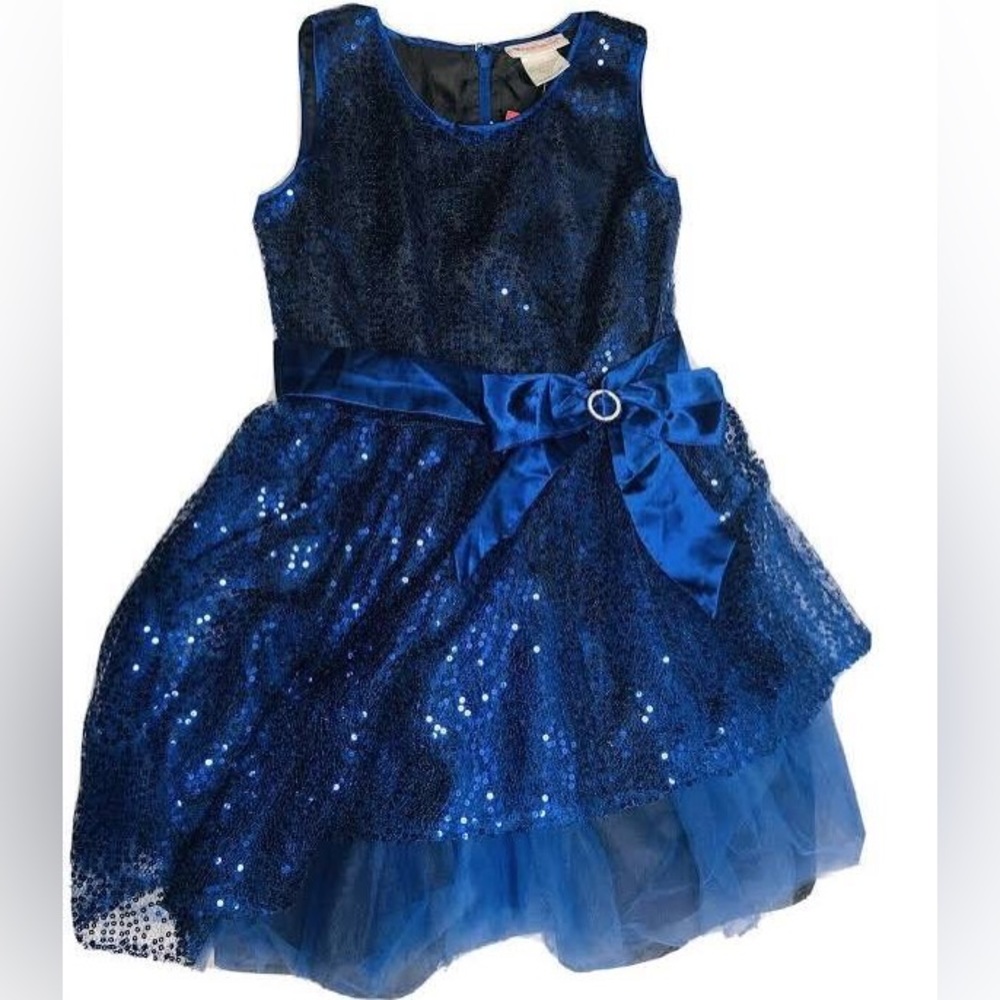 American Girl Sequin Navy Dress with Bow Detail